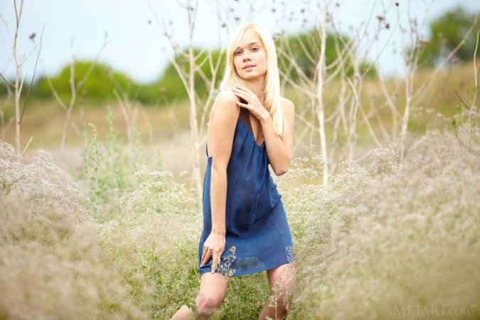 Aljena A – Skinny blonde gets naked in a field photo 4
